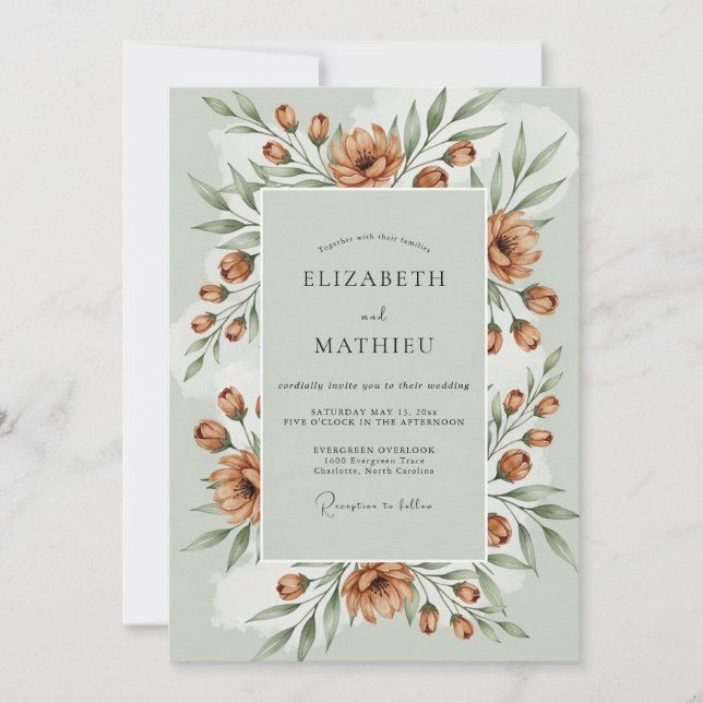 Sage Green Scenic Autumnal Wedding Invitation (Front)