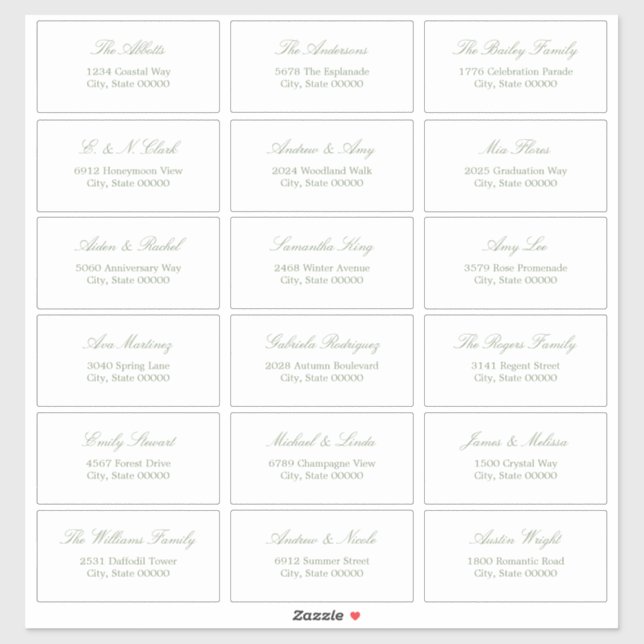 Sage Green Script 18 Guest Address Labels (Sheet)