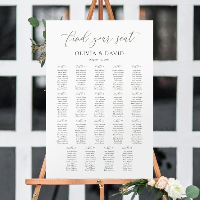Sage Green Script 19 tables Seating Chart (Creator Uploaded)