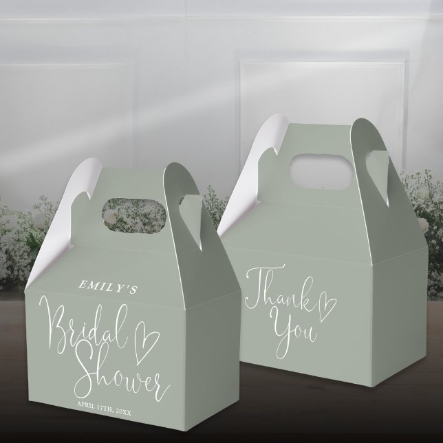 Sage Green Script Calligraphy Bridal Shower Favour Box (Sage Green Script Calligraphy Bridal Shower Favor Boxes)