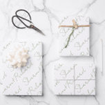 Sage green script calligraphy names wedding wrapping paper sheet<br><div class="desc">Make your wedding day even more special with our Sage green script calligraphy names wedding Wrapping Paper Sheets. These sheets are available for personalisation, allowing you to add your names and make them unique to you. It’s important to note that if your names take up more or less space than...</div>