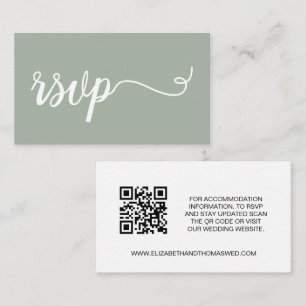 Sage green script Details Wedding website QR code  Enclosure Card