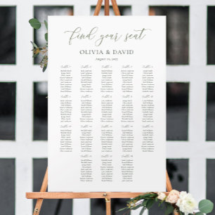 Sage Green Script Elegant 18 tables Seating Chart