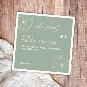 Sage Green Script Floral Fun Facts Wedding Napkin