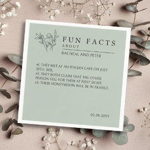 Sage Green Script Floral Simple Fun Facts Wedding Napkin