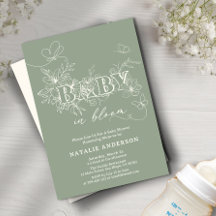 Sage Green Script Flower Butterflies Baby In Bloom