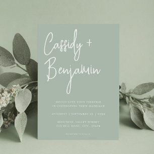 Sage Green Script Minimalist Modern Wedding Invitation