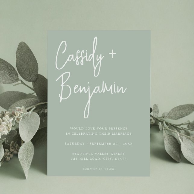 Sage Green Script Minimalist Modern Wedding Invitation (Creator Uploaded)