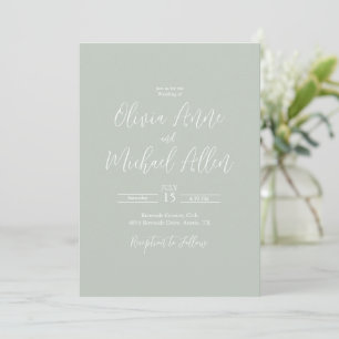 Sage Green Script Modern Wedding Invitation