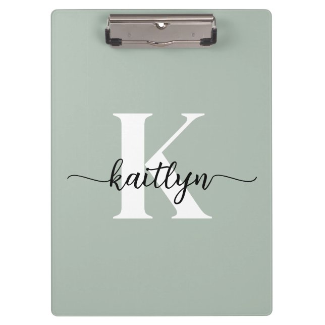 Sage Green Script Monogram Clipboard (Front)