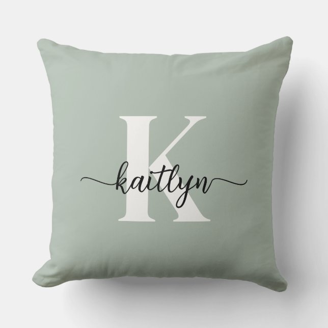 Sage Green Script Monogram Cushion (Front)