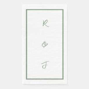 Sage Green Script Monogram Initials Letter Wedding Napkin