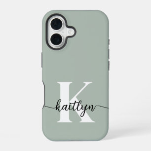 Sage Green Script Monogram iPhone 16 Case