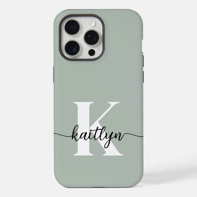 Sage Green Script Monogram iPhone Case (Back)