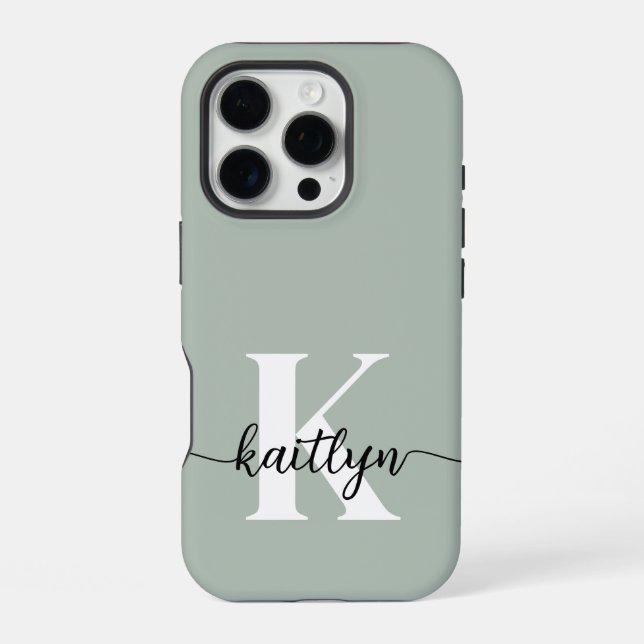 Sage Green Script Monogram iPhone Case (Back)
