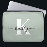 Sage Green Script Monogram Laptop Sleeve<br><div class="desc">This simple,  elegant sage green 13" laptop sleeve with your first name in a trendy script font in black and your first initial in a modern cap font in white is perfect for you.  It's stylish and trendy and yet very classic. It's unique - like you!</div>