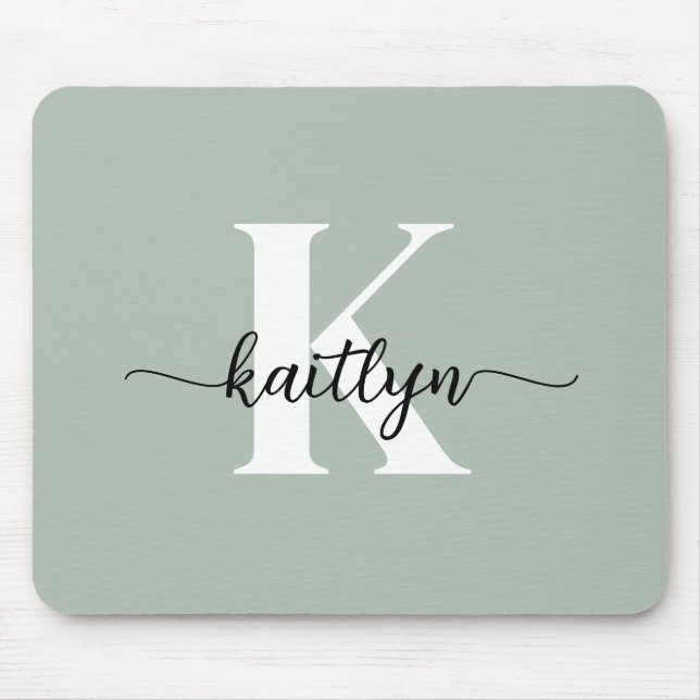 Sage Green Script Monogram Mouse Pad (Front)