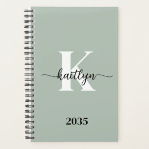 Sage Green Script Monogram Planner