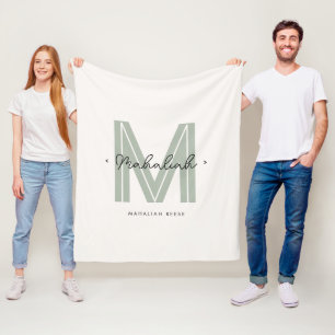 Sage Green Script Name Monogram Fleece Blanket