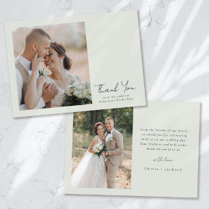 Sage Green Script Photo Wedding Thank You Card