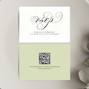 Sage Green Script QR Code Wedding RSVP Card