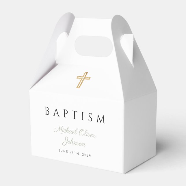 Sage Green Script Religious Cross Baptism Favour Box (Front Side)