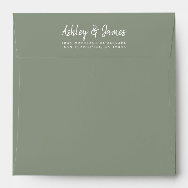 Sage Green Script Return Address Envelope (Back (Top Flap))