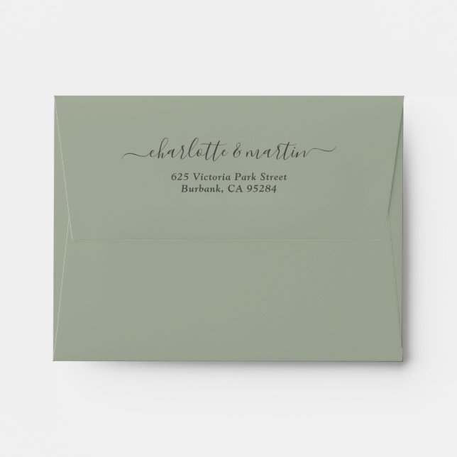 Sage Green Script Return Address Wedding A2 Envelope (Back (Top Flap))