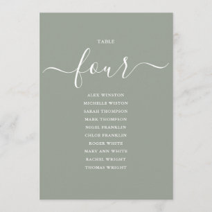 Sage Green Script Table Number 4 Seating Chart