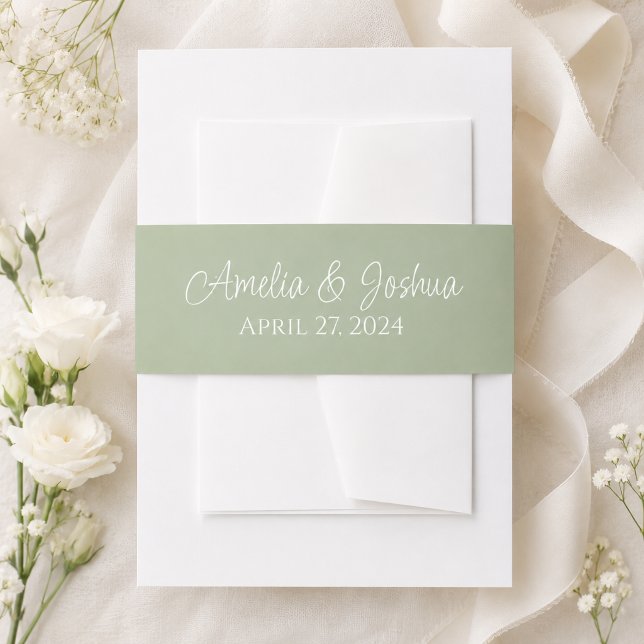 Sage Green Script Wedding Invitation Belly Band (Creator Uploaded)