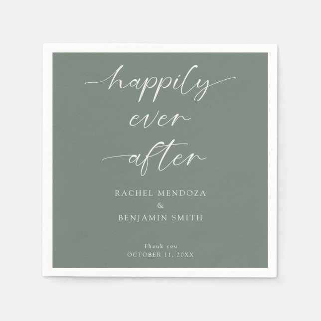Sage Green Script Wedding Minimal Script Elegant Napkin (Front)