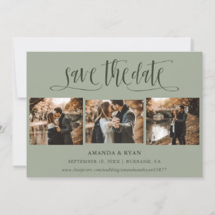 Sage Green Script Wedding Photo Save The Date