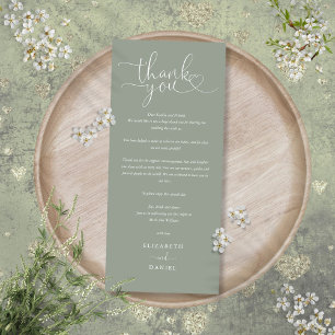 Sage Green Script Wedding Thank You Place Card