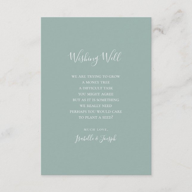 Sage Green Script Wedding Wishing Well Card (Front)