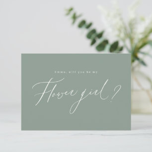 Sage green script will you be my flower girl invitation