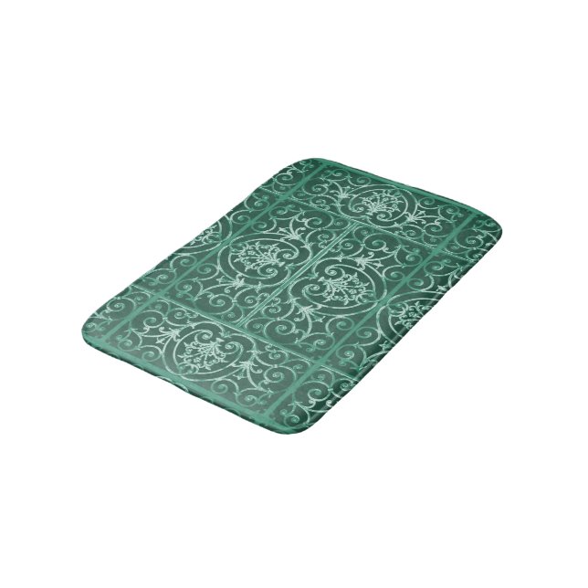 Sage green scrollwork pattern bath mat (Angled)