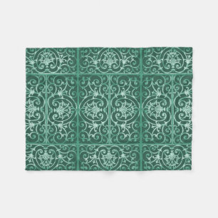 Sage green scrollwork pattern fleece blanket