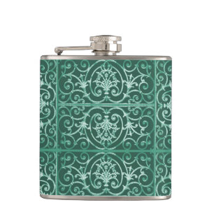 Sage green scrollwork pattern hip flask