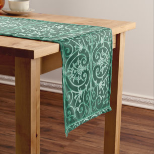 Sage green scrollwork pattern short table runner