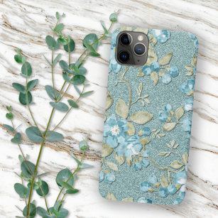 Sage Green Seafoam Teal Blue Floral Art Watercolor iPhone 12 Pro Case