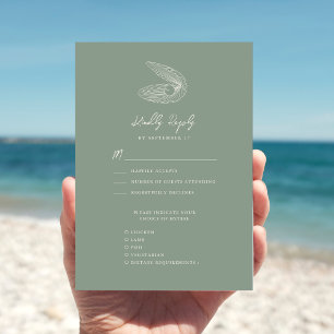 Sage Green Seashell Beach Destination Wedding RSVP Card