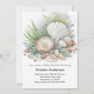 Sage Green Seashell by the Sea Baby Shower Invitation