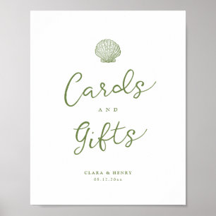 Sage Green Seashell Cards and Gifts Table Sign