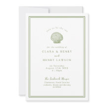 Sage Green Seashell Coastal Wedding Invitation
