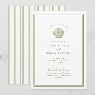 Sage Green Seashell Coastal Wedding Invitation