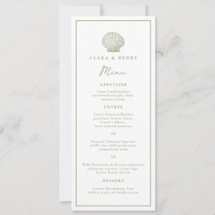 Sage Green Seashell Coastal Wedding Long Menu Card