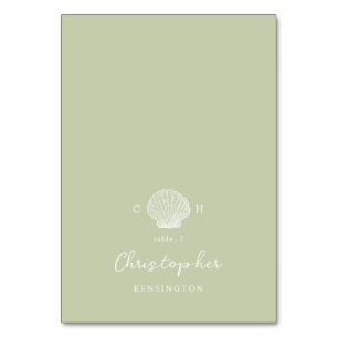 Sage Green Seashell Coastal Wedding Place Card