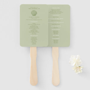 Sage Green Seashell Coastal Wedding Program Hand Fan