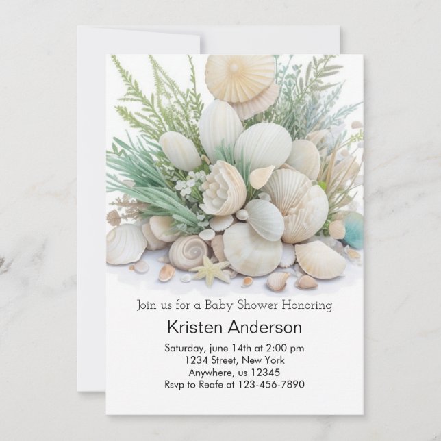 Sage Green Seashell Oasis Baby Shower Invitation (Front)