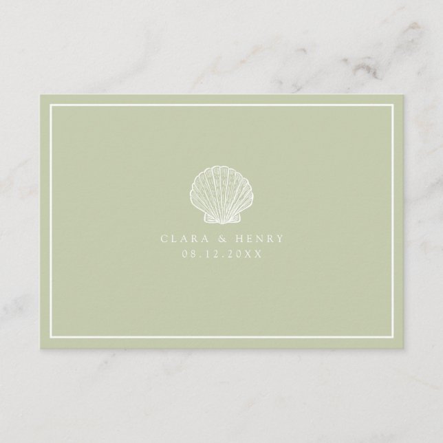 Sage Green Seashell QR Code Online RSVP Card (Front)